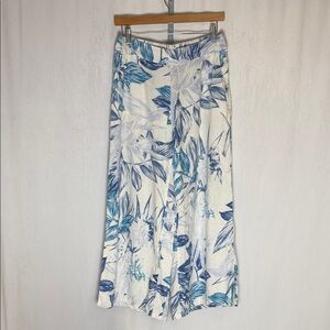 C&C 100% Linen Floral Wide-Leg Pants in Blue and White Size M Pull-On Casual EUC